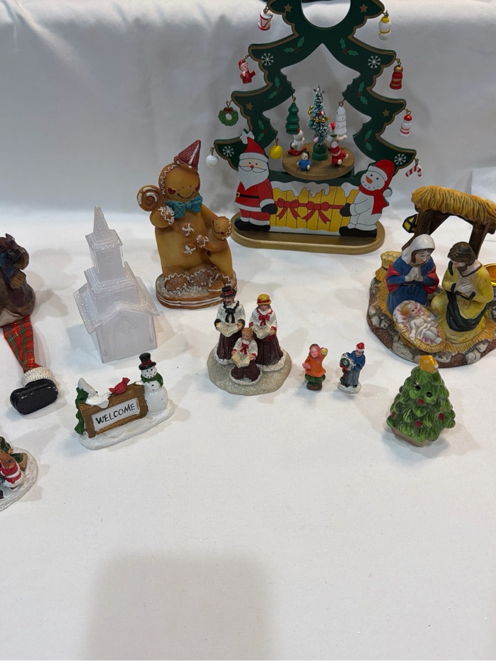 Vintage Holiday Figurine Collection in Green, Red, White and Gold -11 pieces